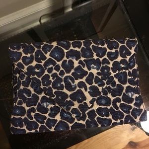 Navy cheetah print clutch